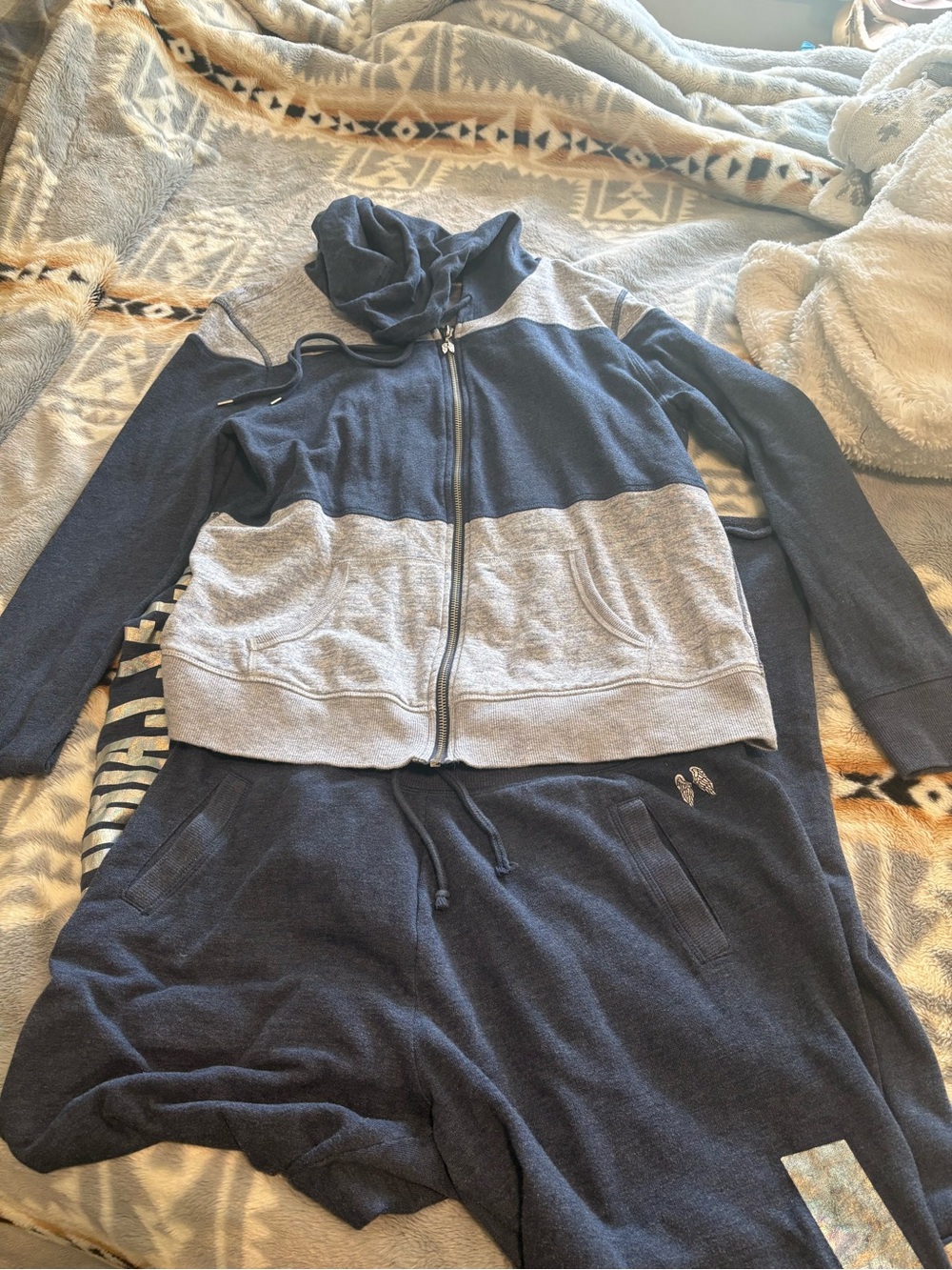 Victoria's Secret Navy and Light Gray Colorblock Zip Hoodie & Joggers